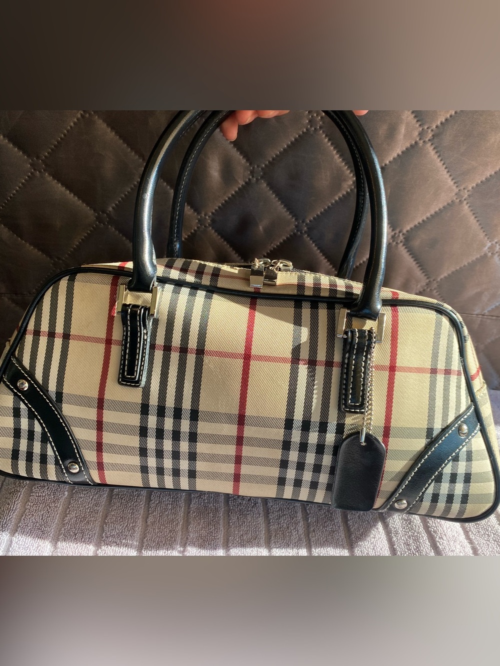 Classic Plaid Real Leather Boston Bag • Vintage Style Bowler Satchel